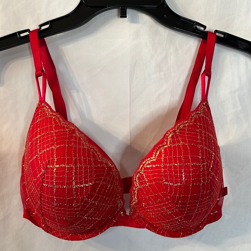 Red/Gold Victoria’s Secret Push Up Bra 34DD